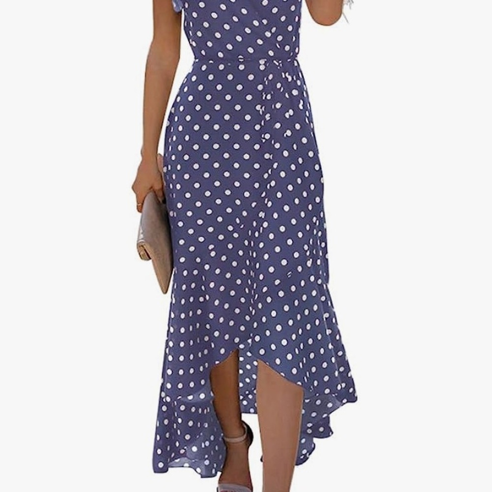 Blue Gracerelle polka dot wrap high low dress. Hardly worn . Size M